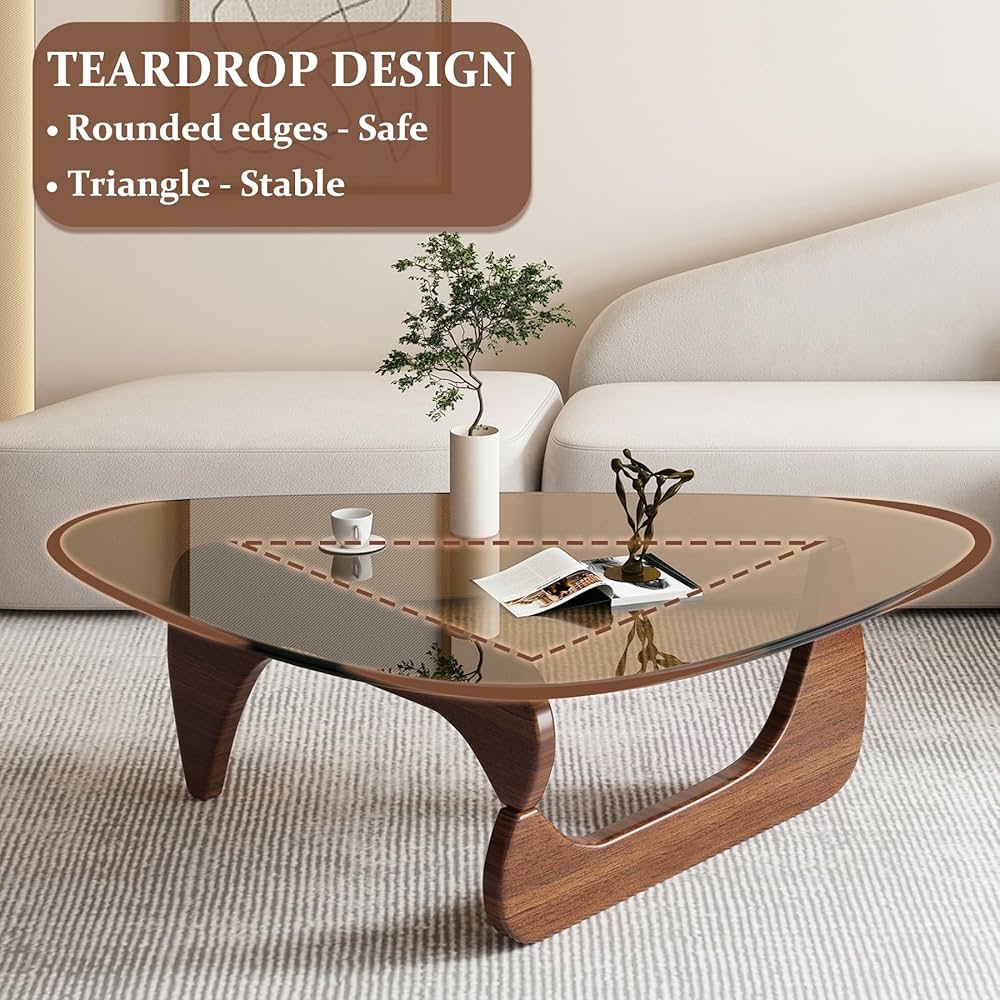 Glass Top Table ミットセンチュリー Mid-Century Modern Coffee Table - Triangle Glass Top Natural